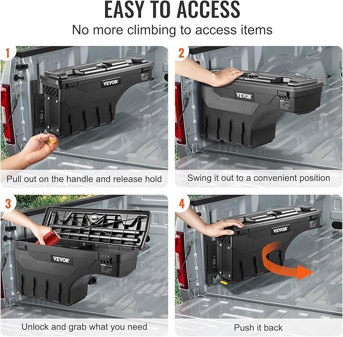 VEVOR Truck Bed Storage Box, Lockable Lid, Waterproof ABS Wheel Well Tool Box 6.6 Gal/20 L, Compatible with Chevrolet Silverado 1500 GMC Sierra 1500 2019-2020, Driver Side, Black