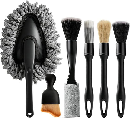 Car Detailing Brush Kit Interior & Exterior Cleaner, Ultra Soft Boars Hair Car Interior Detailing Brushes, 6 Different Detailing Brushes for Auto Detailing, Dashboard, Vents, Wheels and Tires