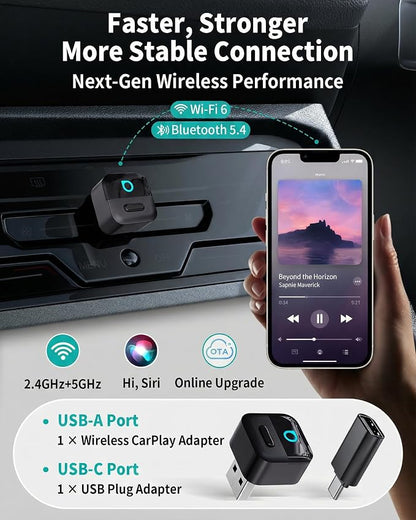 OTTOCAST Mini Pico (2026 Version) Wireless 2-in-1 CarPlay & Android Auto Adapter, Plug & Play Dongle for iPhone & Android, Auto Connect, One-Tap Disconnect,Wi-Fi 6 & Bluetooth 5.4 for Low-Latency