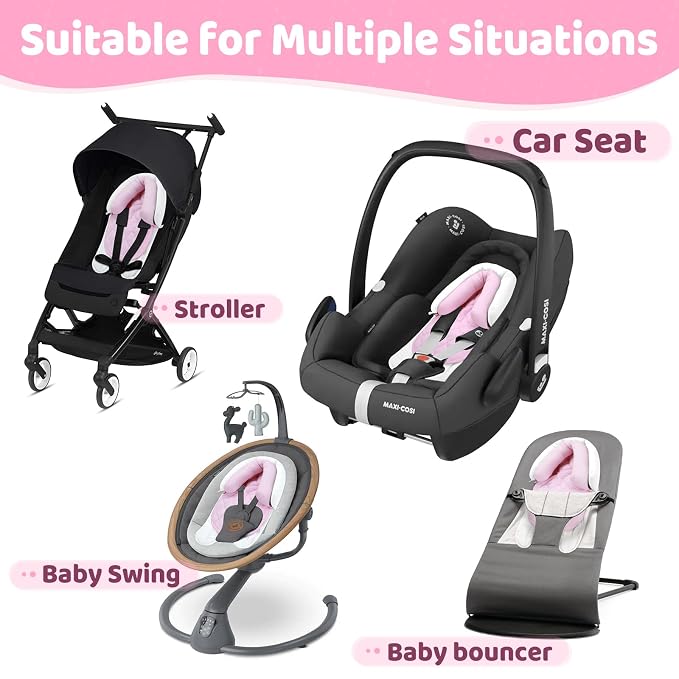 Pro Goleem Infant Car Seat Insert, Babybody Support for Toddler, Soft Minky Preemie Car Seat Insert, 2-in-1 Reversible, Perfect for Carseats, Strollers, Swings, Pink and White