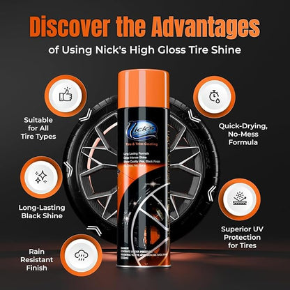 High Gloss Tire Shine Spray (4 Pack) - Long Lasting, UV Protectant, No Sling, Quick Drying, Black Tire & Trim Coating Dressing for Cars, Trucks, Motorcycles - Car Detailing & Cleaning Supplies