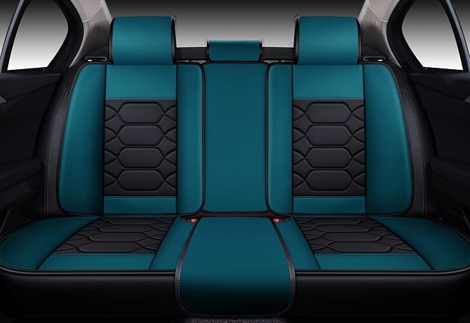 OASIS AUTO Car Seat Covers Full Set, Sporty Faux Leather with Honeycomb Pattern, Waterproof Universal Fit for SUV, Sedan, Pick-up Truck, Automotive Interior Accessories (OS-004 Black&Teal)