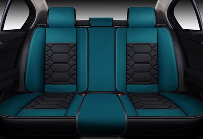 OASIS AUTO Car Seat Covers Full Set, Sporty Faux Leather with Honeycomb Pattern, Waterproof Universal Fit for SUV, Sedan, Pick-up Truck, Automotive Interior Accessories (OS-004 Black&Teal)