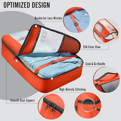 Veken 10 Set Packing Cubes for Travel Essentials,Anti-Wrinkle Buckled Suitcase Organizer for Shoe & Toiletry Bag,Carry On Luggage Bag with 99+ Count Mesh Holes for Airplane & College Dorm Accessories