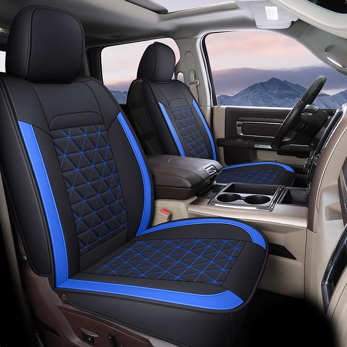 Coverado Front Seat Covers, Waterproof Front Car Seat Covers for Truck Compatible with 2002-2026 Dodge Ram 1500 2500 3500 Crew Double Mega Quad Cab(Blue)