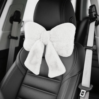 Furry Bow Car Headrest Pillow,Soft & Comfortable Car Neck Pillow for Cars Decorations & Fatigue Relief,Universal Head Rest Pillows for Cars Interior Accessories for Trucks,SUVs (White)