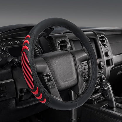 Yangday Leather Steering Wheel Cover for Ford F150 F250 F350, 15.5-16 inches Car Steering Wheel Cover with Anti-Slip Massage Particle (Red)