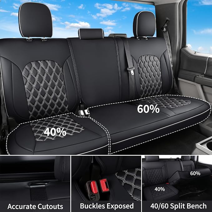 Huidasource Tacoma Seat Covers Full Set, Nappa Leather Pickup Seat Cushion Cover Fit for Toyota Tacoma 2024-2026 Double&Crew Cab SR SR5 Limited TRD Sport/Off Road Trailhunter (Full Set/Black&White)