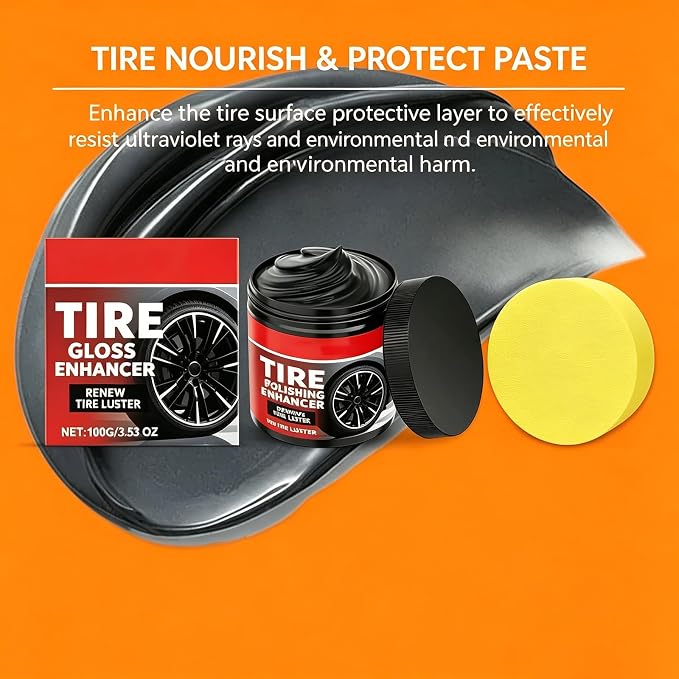 2Pcs Car Tire Shine with Sponge, Tire Coating Paste, Tire Polishing Paste, for Cars Trucks Motorcycles RVs & More, Create a Moist, Glossy Effect