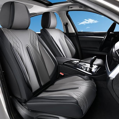 Huidasource Car Seat Covers Full Set, Universal Fit for Most Cars SUV Trucks, Full Coverage Nappa Leather Seat Cover, Airbag, Cupholder Compatible, Velcro Adjustable, Seat Function Retain, Black&Gray