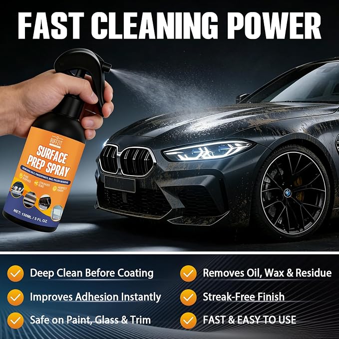 Surface Prep Spray Automotive Wax and Grease Remover, Paint Prep Cleaner for Ceramic Coating Prep Cleaner, Auto Paint Surface Prep, Removes Oil, Wax & Silicone, Plastic Degreaser Spray, 5 fl oz