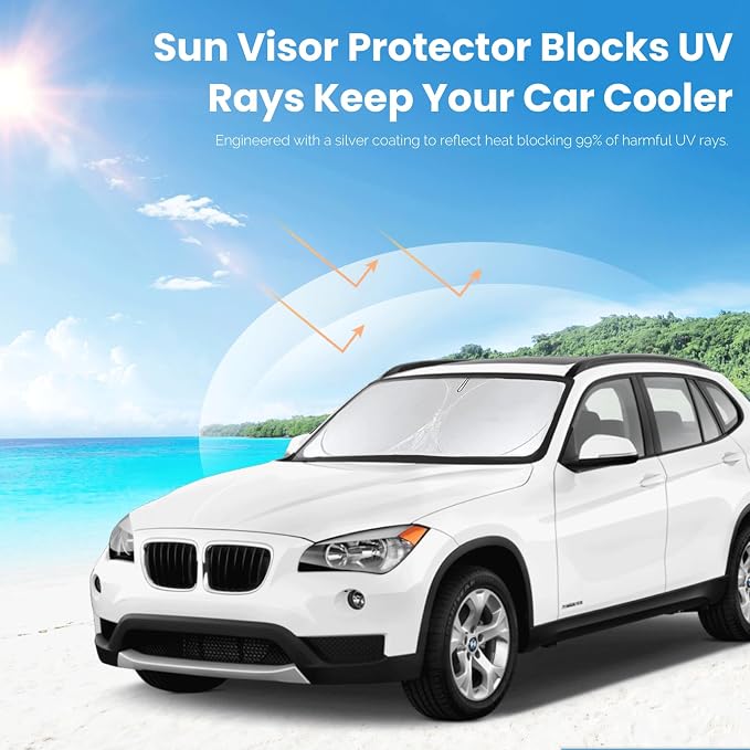 for X3 2019 Windshield Sun Shade Custom Fit for 2018-2025 BMW X3 X5 Foldable Sunshade Protector for X4 X7 X6 Front Windows Cover Shield Reflective Polyester Sun Visor Cover SUV Accessories