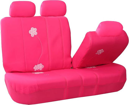 FH Group Floral Embroidery Car Seat Covers - Universal Fit, Split Bench Rear Seat, Washable Seat Cover for SUV, Sedan, Van, Rear Set, Pink