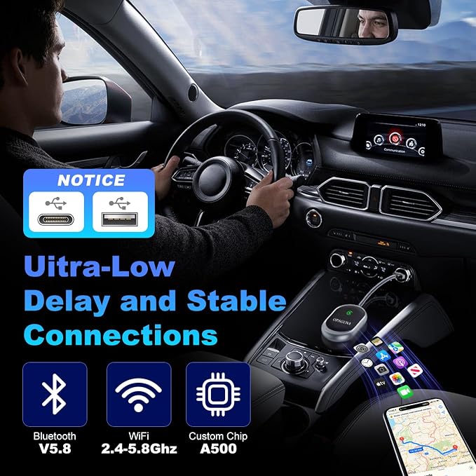 Wireless Carplay Adapter, 2025 Upgraded, Plug and Play Dongle for Apple Car Play Converts Wired to Wireless carplay Adapter for iPhone, Mini Control for Cars from 2017 & for iOS 10+