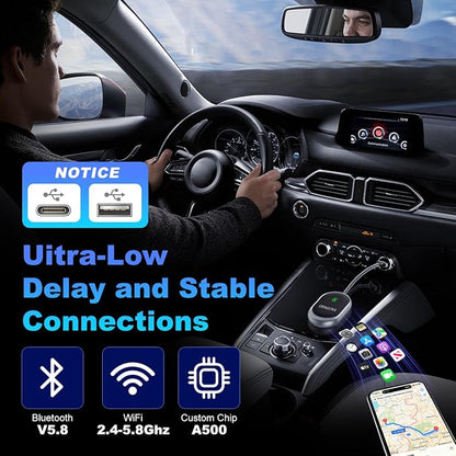 Wireless Carplay Adapter, 2025 Upgraded, Plug and Play Dongle for Apple Car Play Converts Wired to Wireless carplay Adapter for iPhone, Mini Control for Cars from 2017 & for iOS 10+