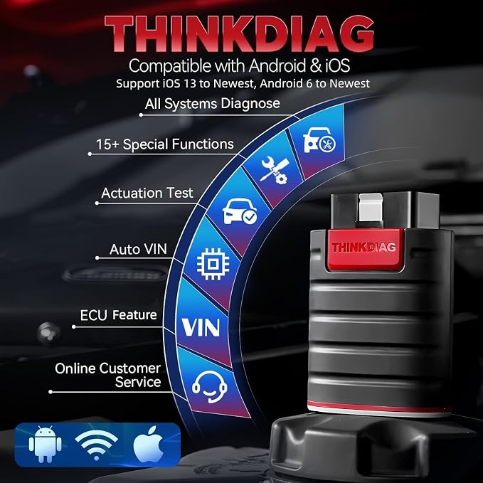 Thinkdiag OBD2 Scanner Bluetooth Full System Bidirectional Diagnostic Scan Tool OE Level Code Reader with ECU Function 15+ Reset Service FCA AutoAuth All Software 1 Year Update Fits for iOS & Android