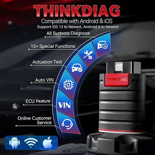 Thinkdiag OBD2 Scanner Bluetooth Full System Bidirectional Diagnostic Scan Tool OE Level Code Reader with ECU Function 15+ Reset Service FCA AutoAuth All Software 1 Year Update Fits for iOS & Android