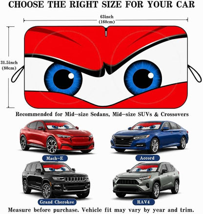 Car Windshield Sun Shade, Red Angry Eyes Car Sun Shade, Windshield Cover Universal Fits Mid-Large Sedan SUV Crossover Family Vehicle, UV Heat Protection - 63 x 31.5
