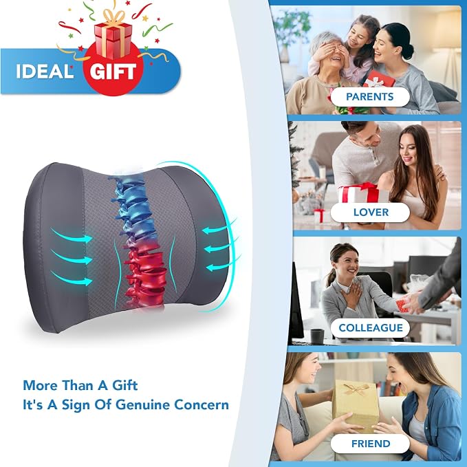 Lofty Aim Lumbar Support Pillow for Car, Memory Foam Lumbar Pillow for Lower Back Pain Relief - Back Cushion for Driving, Chair Support for Car-Office Chair, Wheelchair - Dark Grey