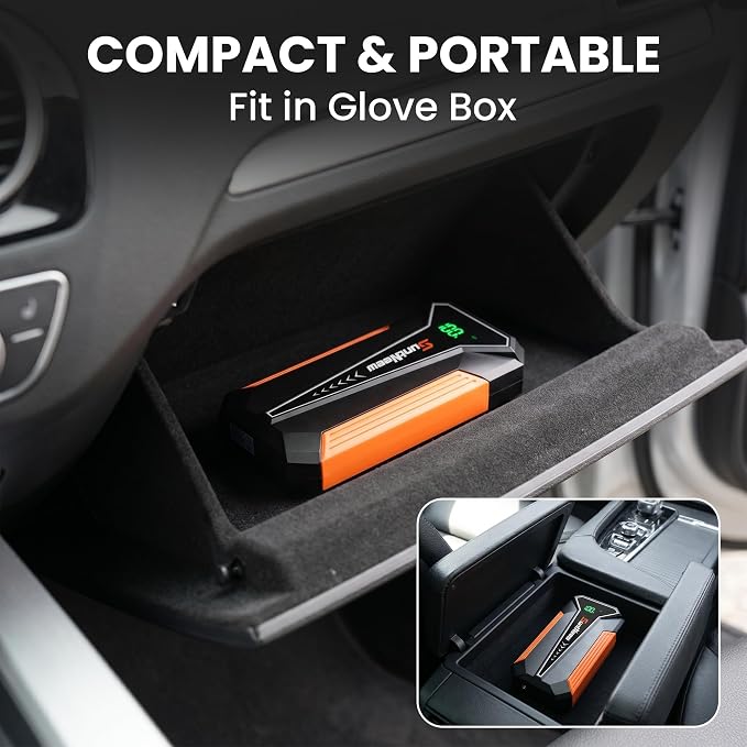 Jump Starter Power Bank 8000mAh (Up to 6.5L Petrol/5.0L Diesel),12V Battery Booster for Cars, Trucks, SUVs & Motorcycles,Compact Design with LED Light & PD 18W USB -Orange