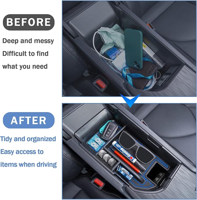 TOPINSTALL Blue Center Console Tray Compatible with 2018-2024 Toyota Camry XLE XSE and 2020-2023 2024 Camry LE SE with Dual USB Ports, Interior Accessories Armrest Console Organizer (Not for 2025)