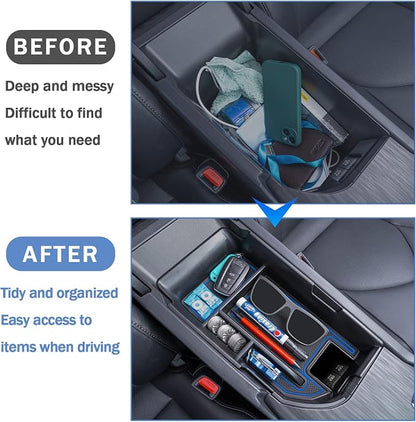TOPINSTALL Blue Center Console Tray Compatible with 2018-2024 Toyota Camry XLE XSE and 2020-2023 2024 Camry LE SE with Dual USB Ports, Interior Accessories Armrest Console Organizer (Not for 2025)