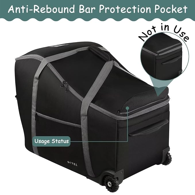 SCTEL Infant Car Seat Travel Bag Fit Doona Car Seat Stroller and Base, Chicco Keyfit 35 and Base, Doona Travel Bag with Wheels, Padded Car Seat Bags for Air Travel, Nuna Travel Bag with Zipper Pocket