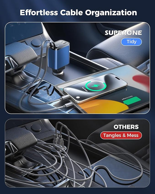 [Upgraded] 4 in 1 Retractable Car Charger, SUPERONE Smaller Fast Car Phone Charger 69W with Cord, USB C and iPhone Car Charger Adapter, Compatible iPhone 17/17 Pro Max/16/15/14/13, Sumsung
