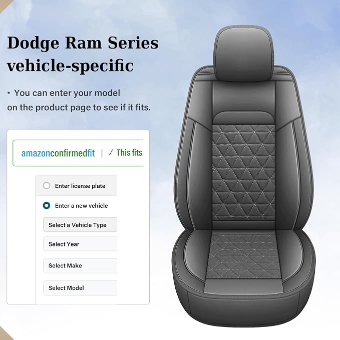 Coverado Dodge Ram Seat Cover Full Set, Waterproof Ram 1500 Seat Cover Compatible with 2002-2026 Dodge RAM 1500 2500 3500 Crew Quad Cab with Curved Bench, Dark Gray