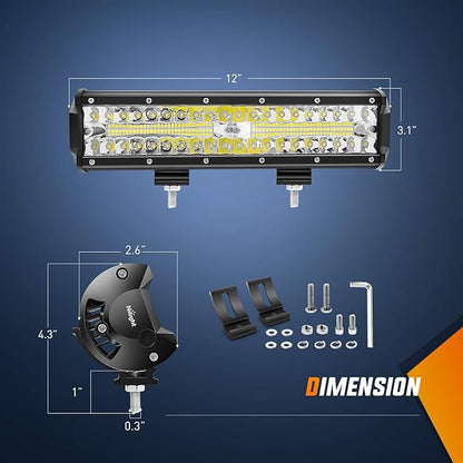 Nilight LED Light Bar 12 Inch 300W 4Pcs 4 Inch 60W Spot Flood Pods Off Road Driving Fog Work Lighting for Truck Tractor Pickup Boat SUV ATV UTV Car 4x4 Van Camper Motorcycle Dirt Bike Golf Cart