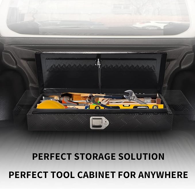 34.5 Inch Aluminum Truck Bed Tool Box 5 Bar Tread Waterproof Truck Tool Boxes Storage Organizer with Lock & Keys, Black(34.5"x12.75"x6.4")