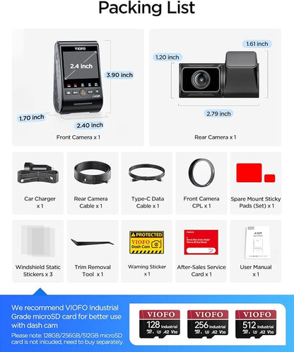 VIOFO A329S 4K 60FPS Dash Cam Front and Rear, 4K+2K Dual Dash Camera for Cars, Power Saving Parking Mode, Wi-Fi 6 App Control, Dual STARVIS 2 Sensors, Supports up to 4TB SSD