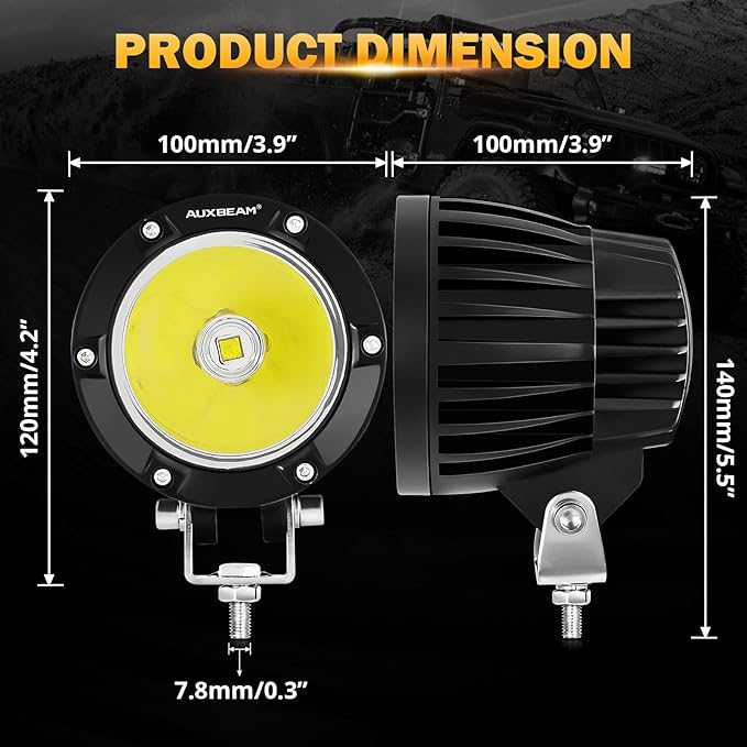 Auxbeam C4 Series LED Pods 4In 72W Round Spot Offroad Light, 2PCS 7200LM Ditch Lights with Wiring Harness Kit Led Pod Lights White Round LED Pods for Truck Jeep Motorcycle SUV ATV UTV Wrangler