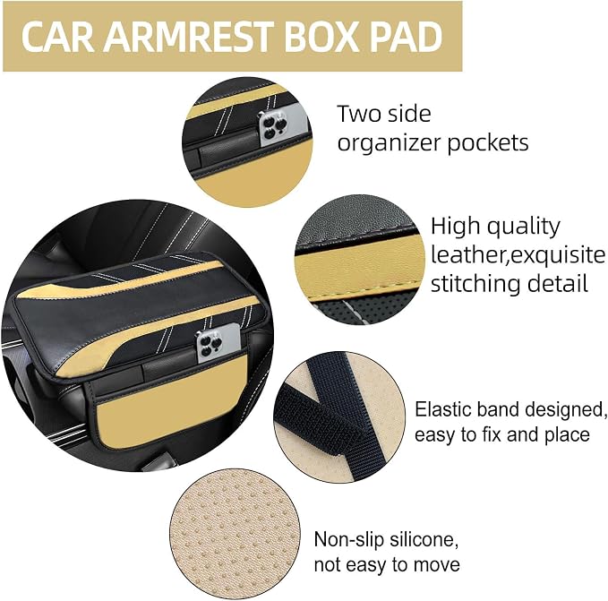 NBTEPEM 10 Pcs Car Floor Mats Full Set & Sport Leather Steering Wheel Cover 14.5-15 inch, Center Console Cover, Seat Belt Cushion, Cup Holder Coaster, Universal Automobile Interior Sets (Beige)