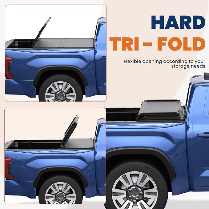 6.5FT Tri-Fold Hard Truck Bed Tonneau Cover Compatible with 2014-21 Tundra | Styleside Solid Bed Cover On Top Aluminum Bed, Tonneau Cover with T Slot Rails that Weatherproof and UV-Resistant (78in)