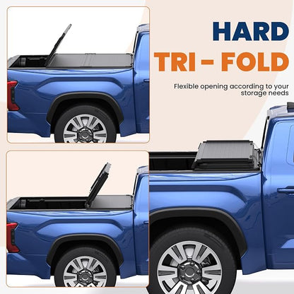 6.5FT Tri-Fold Hard Truck Bed Tonneau Cover Compatible with 2014-21 Tundra | Styleside Solid Bed Cover On Top Aluminum Bed, Tonneau Cover with T Slot Rails that Weatherproof and UV-Resistant (78in)