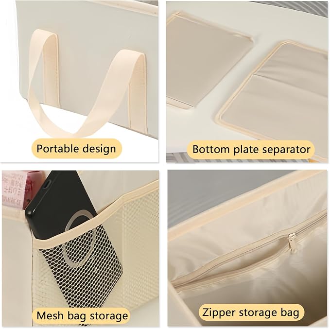 Advanced car seat storage bag is suitable for children and adults. The front and rear seat storage bags are foldable and adjustable. (beige)