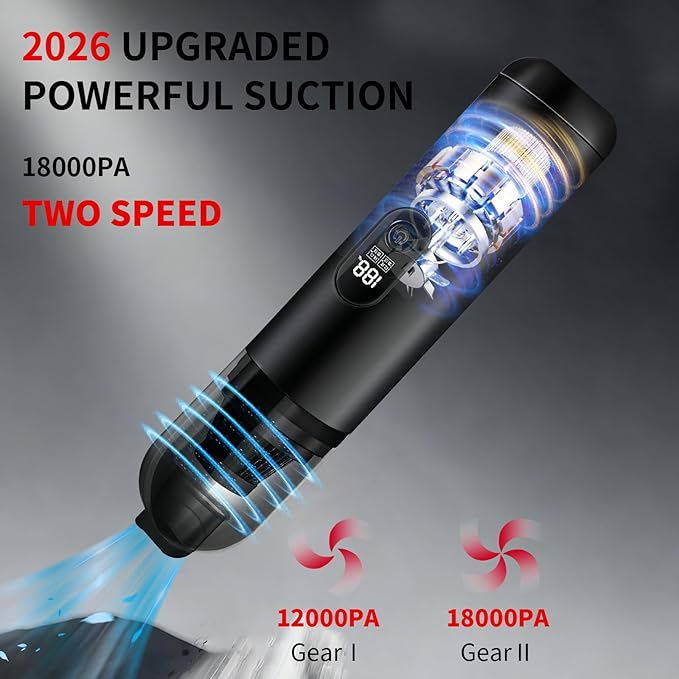 Handheld Car Vacuum Portable Cordless, 2 in 1 Handheld Vacuum Cleaner 18000PA High Power Air Blower,2 Speed Mini Hand Held Vacuum Rechargeable for Home, Car, Office, Pet Hair