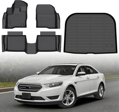 Floor Mats & Cargo Liner Ford Taurus 2019 2018 2017 2016 2015 2014 2013 2012 2011 2010 Custom Fit All-Weather TPE Waterproof Anti-Slip Vehicle Accessories 1st & 2nd & Trunk Mat