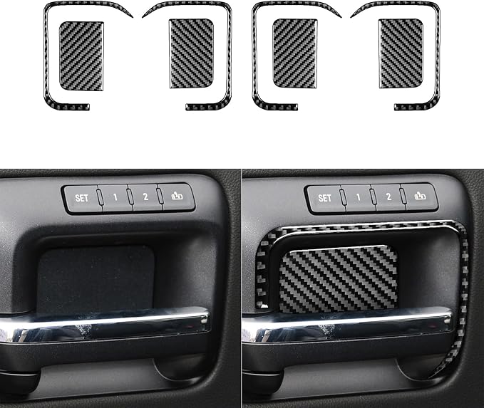 Real Premium Carbon Fiber Fit for Chevy Silverado/GMC Sierra 1500 2014-2018 for 2500/3500HD 2015-2019 Car Door Bowl Handle Kit Panel Trim Decals Sticker Auto Interior Accessories Cover Black