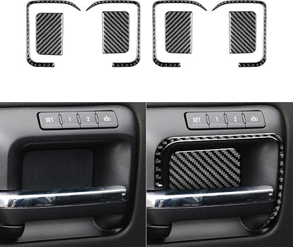 Real Premium Carbon Fiber Fit for Chevy Silverado/GMC Sierra 1500 2014-2018 for 2500/3500HD 2015-2019 Car Door Bowl Handle Kit Panel Trim Decals Sticker Auto Interior Accessories Cover Black