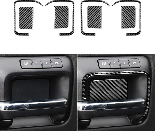 Real Premium Carbon Fiber Fit for Chevy Silverado/GMC Sierra 1500 2014-2018 for 2500/3500HD 2015-2019 Car Door Bowl Handle Kit Panel Trim Decals Sticker Auto Interior Accessories Cover Black
