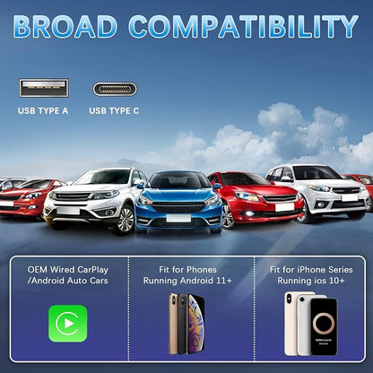 Wireless Carplay Adapter for Apple Android Auto Wireless Adapter for Factory Wired Cars,Bluetooth Fast Auto-Connect No Lag for iPhone 6+/iOS 10+ Android 11+