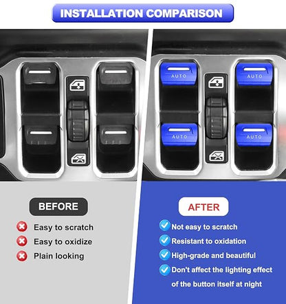 for Jeep 4 PCS Upgrade Metal Window Switch Button Cover Compatible with Jeep Wrangler JL JLU 2026 2025 2024 2023 2022 2021 2020 2019 2018 & Gladiator JT 2020-2026 Interior Accessories (Blue)