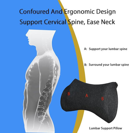 Lumbar Support Pillow for Car, Car Neck Pillow Kit for Pain Relief with Adjustable Strap, Car Headrest Pillow Ergonomic Design for Comfort