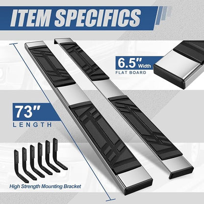 Auto Dynasty Running Boards Compatible with 1999-2016 Ford F-250 F-350 F-450 Super Duty Extended Cab, Stainless Steel Side Step Rail Nerf Bars, 6.5" x 73" Step Bars, Polished Chrome