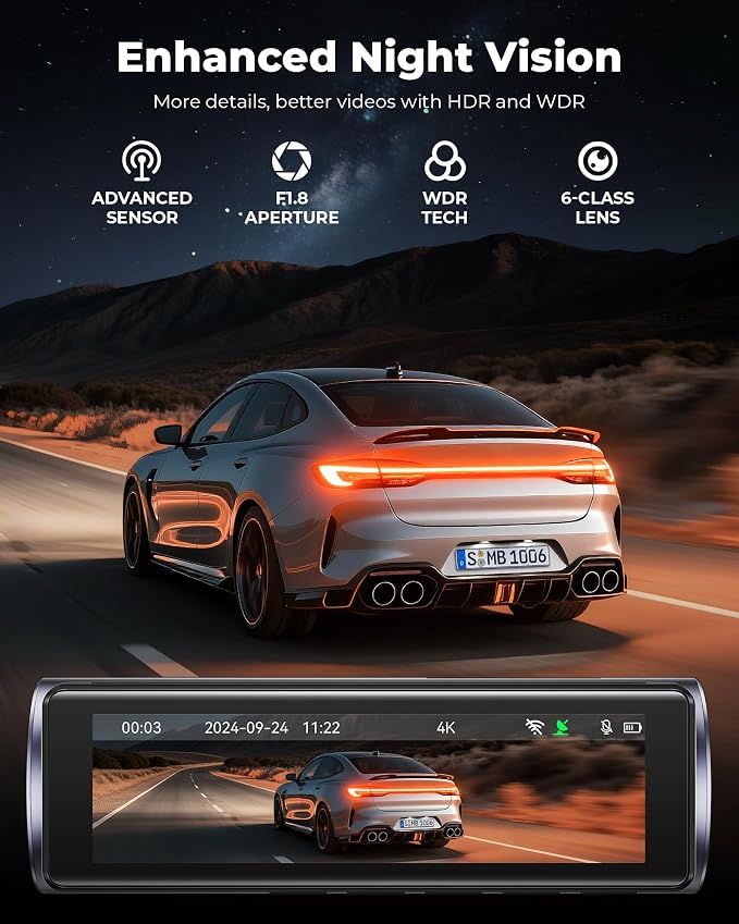 UVVlO Dash Cam Front and Rear - 2026 Upgrade 4k/2k FHD Dash Camera for Cars - 3.59" lPS Display Dual Dashcam w/Free 64GB Card, 5.8GHz WiFi, GPS, Emergency Lock, WDR, Night Vision, 24H Parking Mode