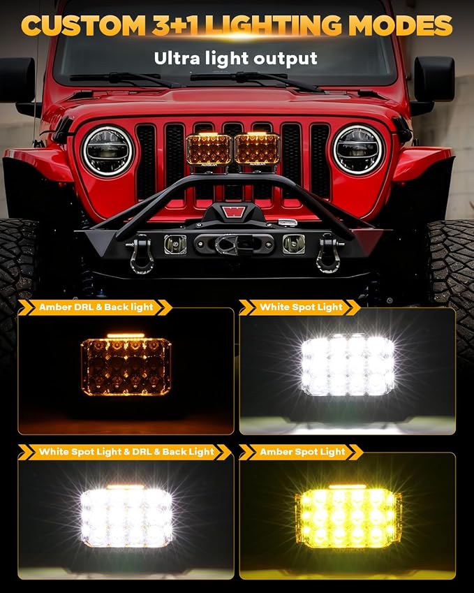 Auxbeam V-MAX Series LED Light Pod 7 Inch, 270° Side Shooter LED Offroad Lights with Amber DRL, Auxbeam 7 Inch Pods Auxiliary Ditch Light for Truck ATV Jeep Ford