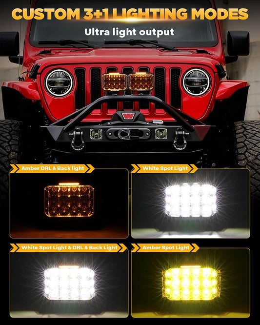 Auxbeam V-MAX Series LED Light Pod 7 Inch, 270° Side Shooter LED Offroad Lights with Amber DRL, Auxbeam 7 Inch Pods Auxiliary Ditch Light for Truck ATV Jeep Ford