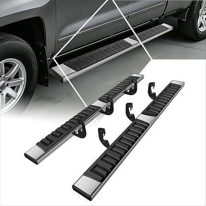 6.7" Running Boards Side Steps for Truck Compatible with 2007-2019 Chevy Silverado/GMC Sierra 1500 2500HD 3500HD Extended Cab, Stainless Steel Flat Side Steps Nerf Bars, Chrome